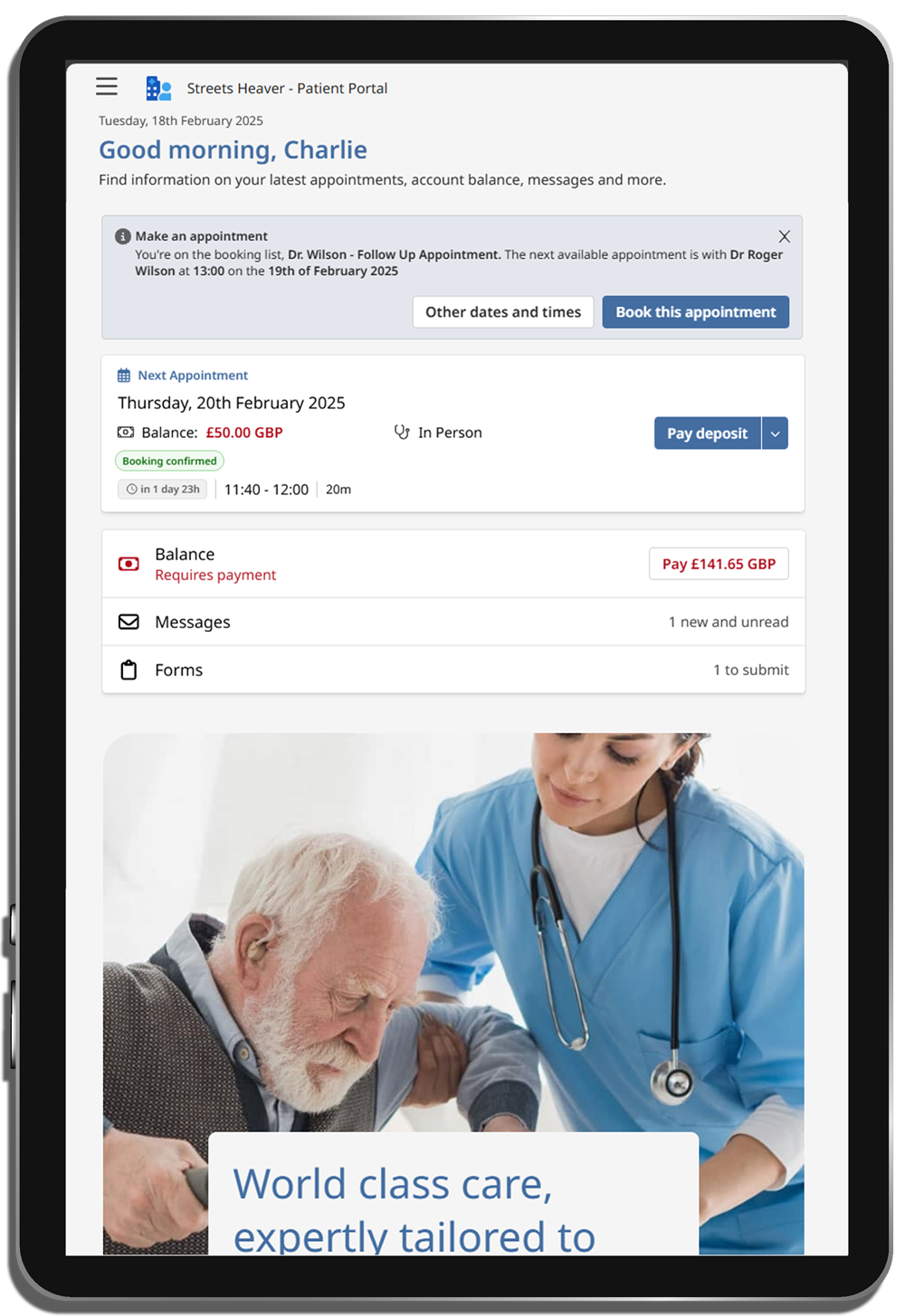 Patient Portal homepage
